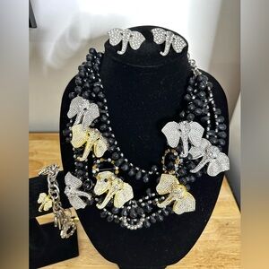 Elephant Detachable brooch necklace, earring and bracelet set